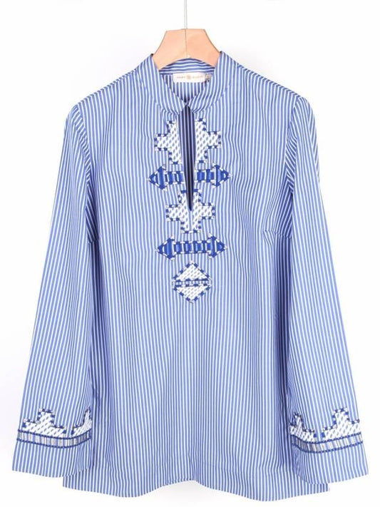 Tory Tunic Striped Long Sleeve Shirt Blue - TORY BURCH - BALAAN 2