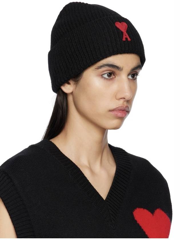 Embroidered Logo Wool Beanie Black - AMI - BALAAN 3