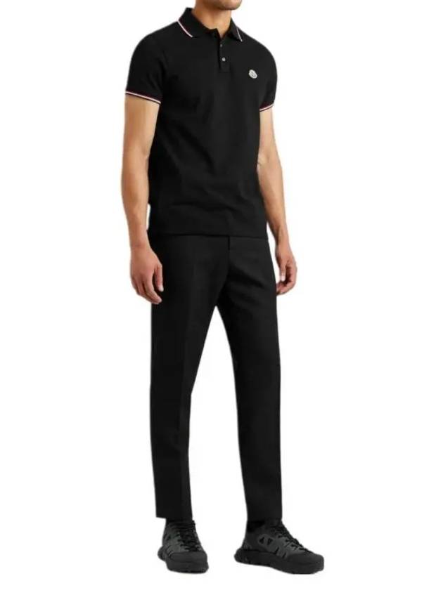 Tricolor Trim Cotton Polo Shirt Black - MONCLER - BALAAN 5