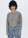 Ribbed Knit Fringed Pullover Knit Top Medium Grey - ETCH - BALAAN 5