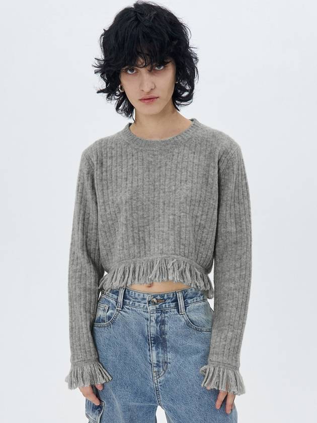 RIBBED KNIT FRINGED PULLOVER MGREY - ETCH - BALAAN 5