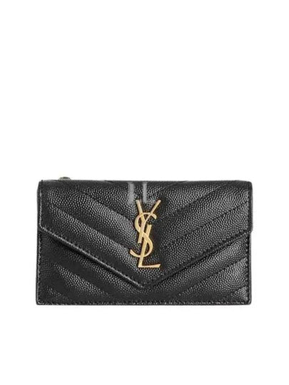 Cassandre Matelasse Fragment Emboss Leather Flap Card Wallet Black - SAINT LAURENT - BALAAN 2