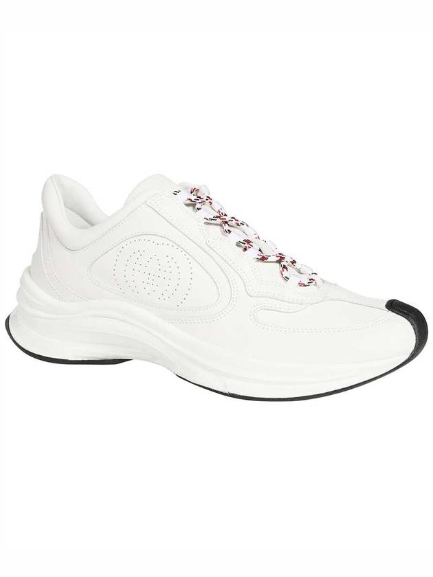 Run Embroidered Logo Lace-Up Leather Low Top Sneakers White - GUCCI - BALAAN 3