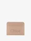 Sense Embroidered Logo Calfskin Card Wallet Beige - CHLOE - BALAAN 1