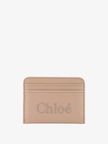 Sense Embroidered Logo Calfskin Card Wallet Beige - CHLOE - BALAAN 1