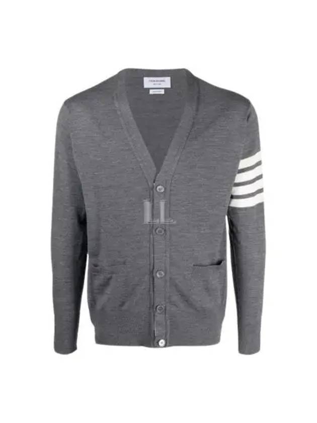 Men's Sustainable Classic Diagonal Wool Cardigan Medium Grey - THOM BROWNE - BALAAN 2