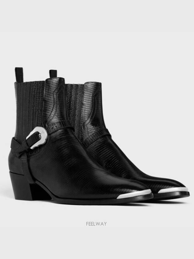 Harness Metal Toe Tejus Stamped Calfskin Western Chelsea Boots Black - CELINE - BALAAN 3