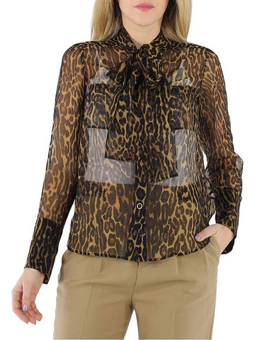 Burberry Amelie Leopard Print Silk Chiffon Ribbon Blouse, Brand Size 4 (US Size 2) - BURBERRY - BALAAN 1