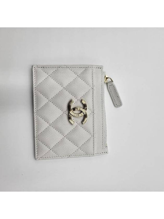 CC Logo Gold Zipper Calfskin Card Wallet White - CHANEL - BALAAN 2