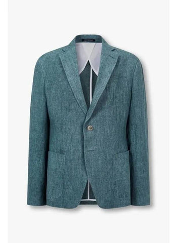 Men s No Cut Lapel Linen Single Jacket Blue Green - EMPORIO ARMANI - BALAAN 1