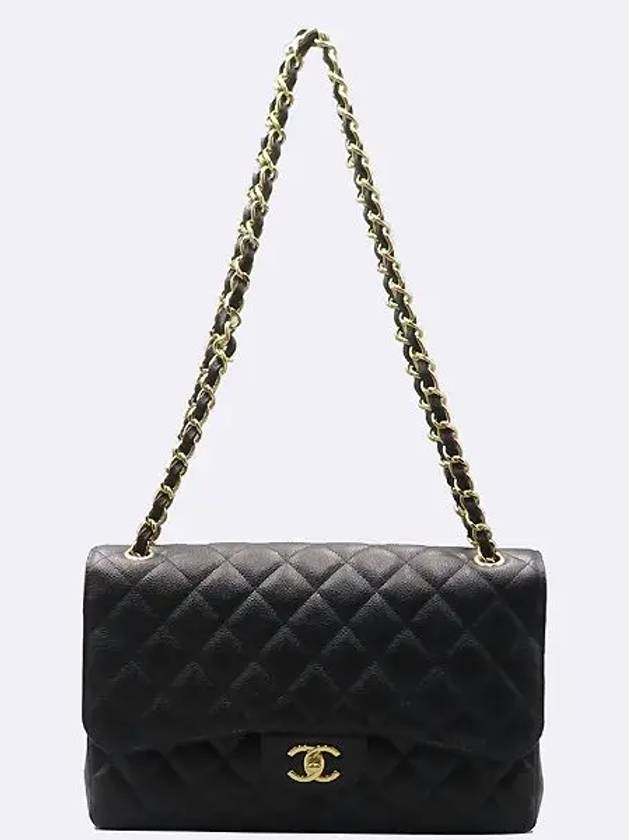 A58600 Black Caviar Skin Classic Jumbo Large L Size Gold Chain Flap Shoulder Bag - CHANEL - BALAAN 2