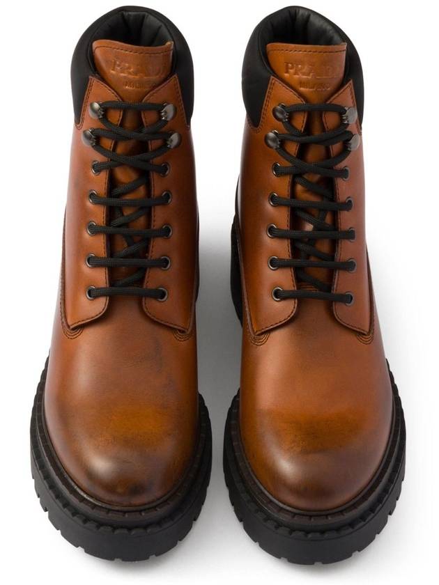 Logo Debossed Leather Walker Boots Ebony - PRADA - BALAAN 4