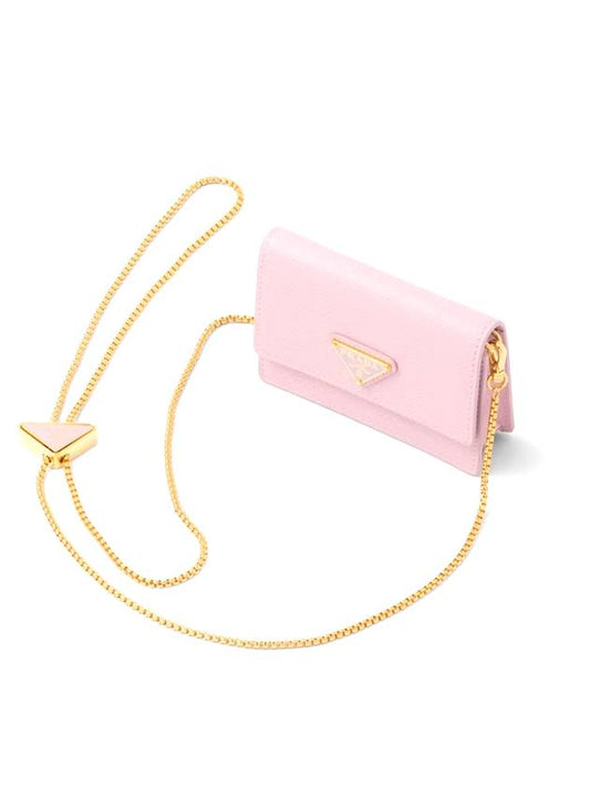 Prada Chain Strap Saffiano Leather Card Wallet Alabaster Pink - PRADA - BALAAN 1