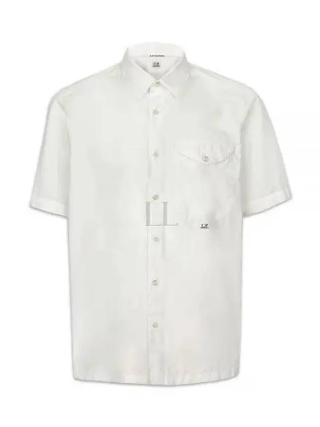 Poplin Small Logo Button Short Sleeve Shirt White - CP COMPANY - BALAAN 2