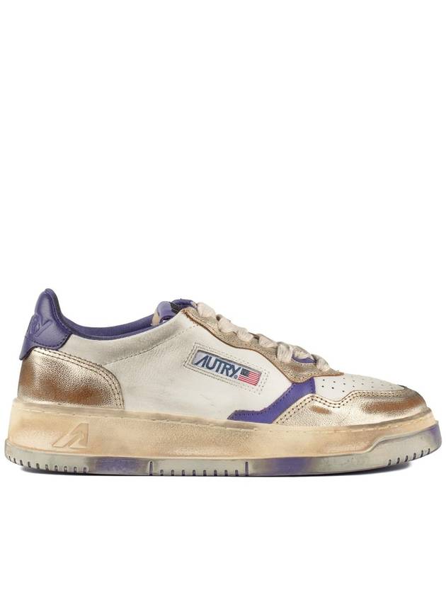 Autry Medalist Low Super Vintage White, Purple And Platinum Leather Sneakers - AUTRY - BALAAN 1