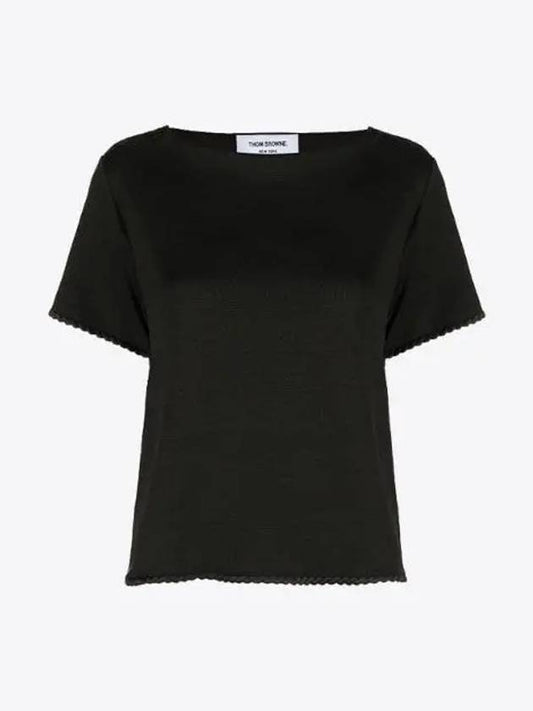 Cotton Silk Iconic Tricolor Short Sleeve T Shirt Black - THOM BROWNE - BALAAN 2