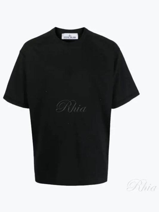 Fissato Effect Compass Embroidery Logo Short Sleeve T-shirt Black - STONE ISLAND - BALAAN 2