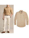 Embroidered Logo Linen Long Sleeve Shirt Brown - POLO RALPH LAUREN - BALAAN 2