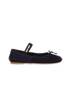 Bow Elasticized Logo Strap Suede Ballerina Navy - MIU MIU - BALAAN 1