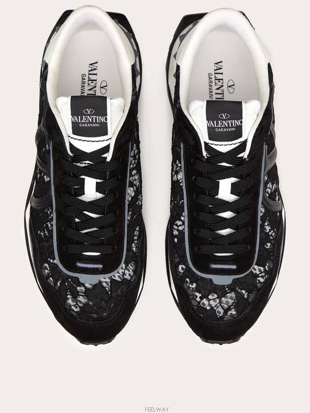 V Logo Signature Lace Runner Low Top Sneakers Black - VALENTINO - BALAAN 6