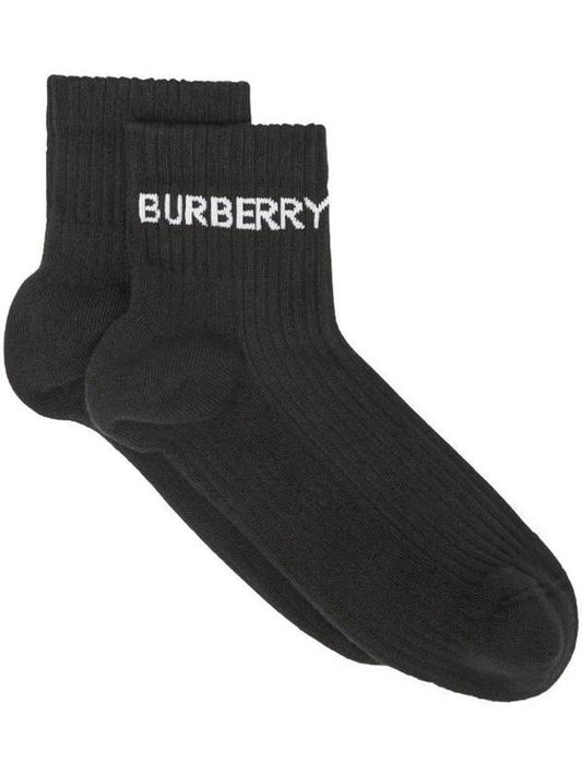 Logo Intarsia Technical Stretch Cotton Socks Black - BURBERRY - BALAAN 1