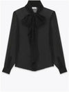 Silk Muslin Crepe Blouse Black - SAINT LAURENT - BALAAN 2