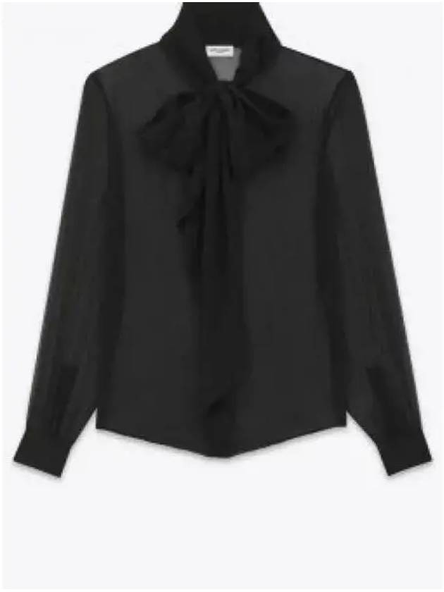 Silk Muslin Crepe Blouse Black - SAINT LAURENT - BALAAN 2