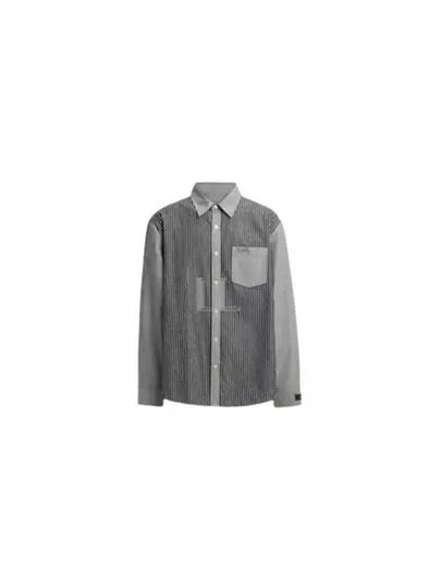 Button Down Striped Long Sleeve Shirt Grey - COACH - BALAAN 2