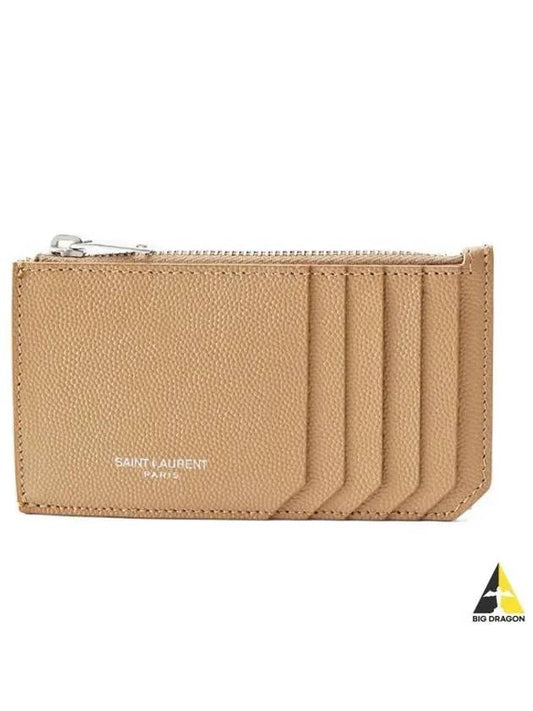 Logo Print Pebbled Leather Card Wallet Brown - SAINT LAURENT - BALAAN 2