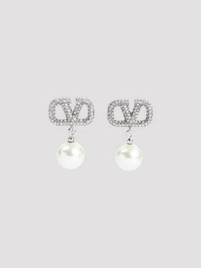 Swarovski Pearl V Logo Earrings Silver - VALENTINO - BALAAN 2