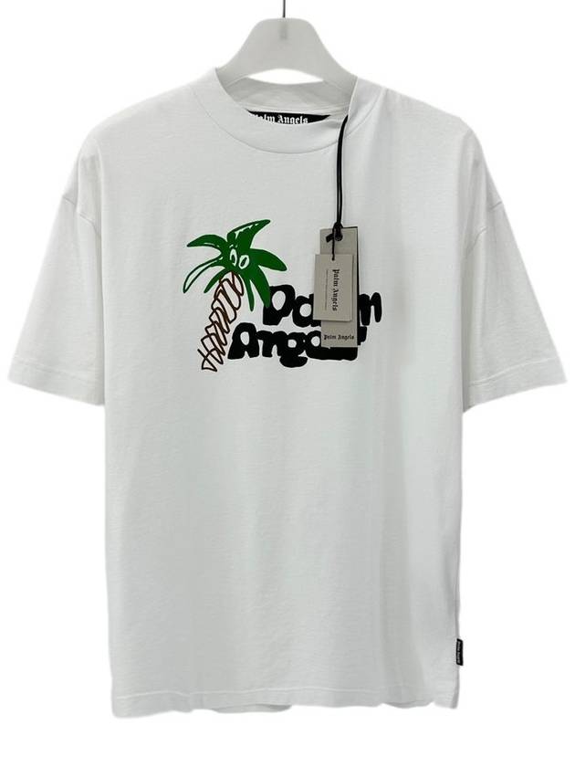 Logo Print Short Sleeve T-Shirt White - PALM ANGELS - BALAAN 7