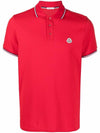 Stripe Trimming Logo Short Sleeve Polo Shirt Red - MONCLER - BALAAN.