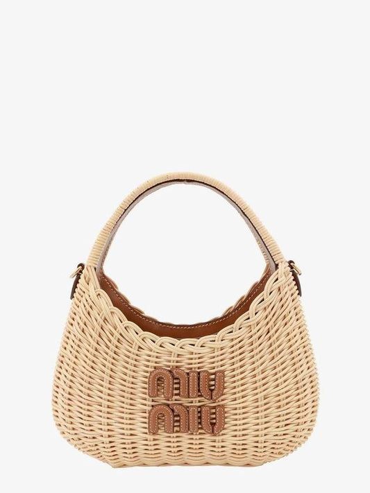 Mini Wander Wicker Shoulder Bag Beige - MIU MIU - BALAAN 1