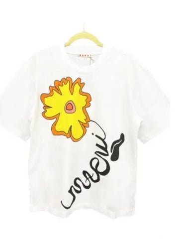 Flower Logo Short Sleeve T Shirt White THJET49EPLUSCS59 - MARNI - BALAAN 1