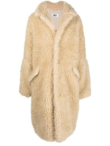 Oversized Midi Faux Fur Design Single Coat Beige - MAISON MARGIELA - BALAAN 1