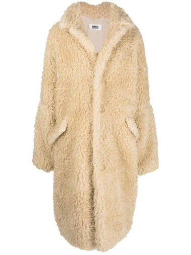 Oversized Midi Faux Fur Design Single Coat Beige - MAISON MARGIELA - BALAAN 1