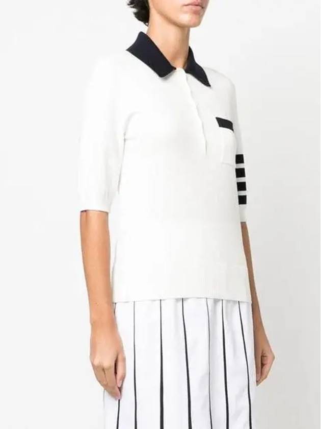 Cotton Hector Pointelle 4-Bar Polo Shirt White - THOM BROWNE - BALAAN 5