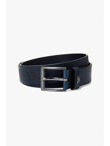 Men s Debossed Logo Lettering Leather Belt Navy - EMPORIO ARMANI - BALAAN 1