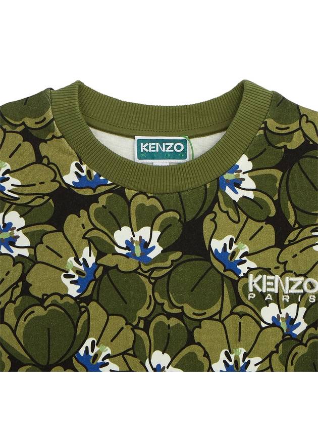 Kids Floral Print Sweatshirt Khaki - KENZO - BALAAN 4