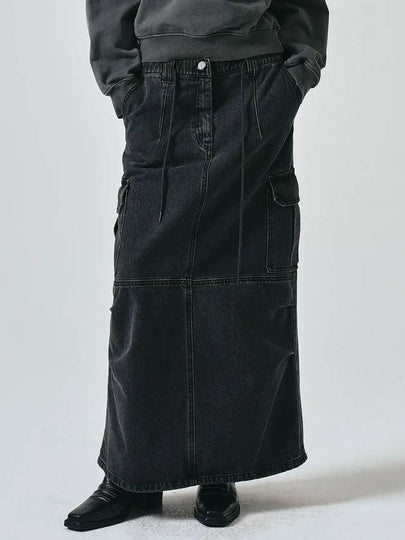 Denim Cargo A Line Skirt Grey - NOIRER FOR WOMEN - BALAAN 2