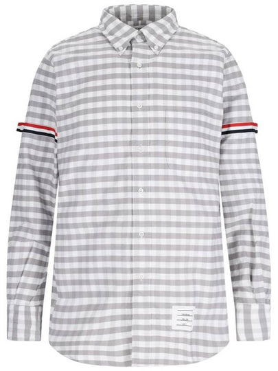 Men's Check Oxford Long Sleeve Shirt Grey - THOM BROWNE - BALAAN 2