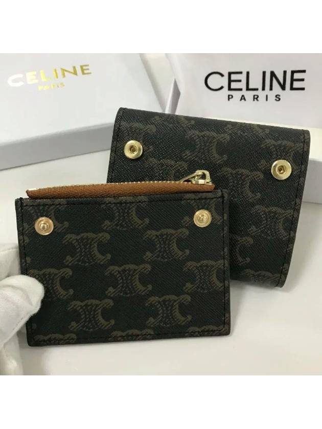 Triomphe Compact Coin Card Wallet Tan - CELINE - BALAAN 4