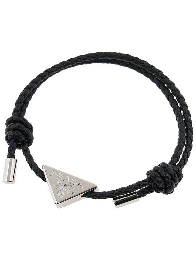 Triangle Logo Leather Bracelet Black - PRADA - BALAAN 11