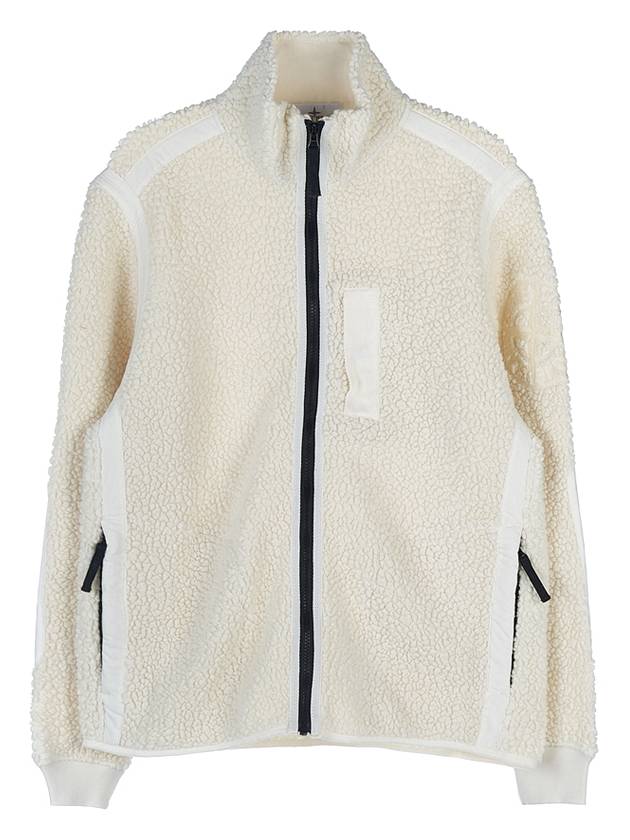 Embroidered Logo Furry Wool Zip-up Jacket Ivory - STONE ISLAND - BALAAN 2