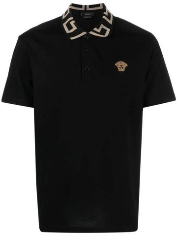 Men's Medusa Greca Short Sleeve Polo Shirt Black - VERSACE - BALAAN 1