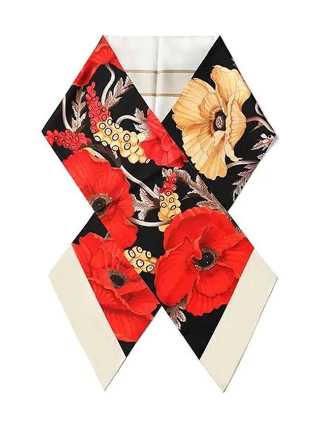 Poppies Print Silk Scarf Black - SALVATORE FERRAGAMO - BALAAN 3