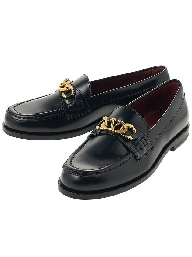 V logo signature chain loafers black - VALENTINO - BALAAN.