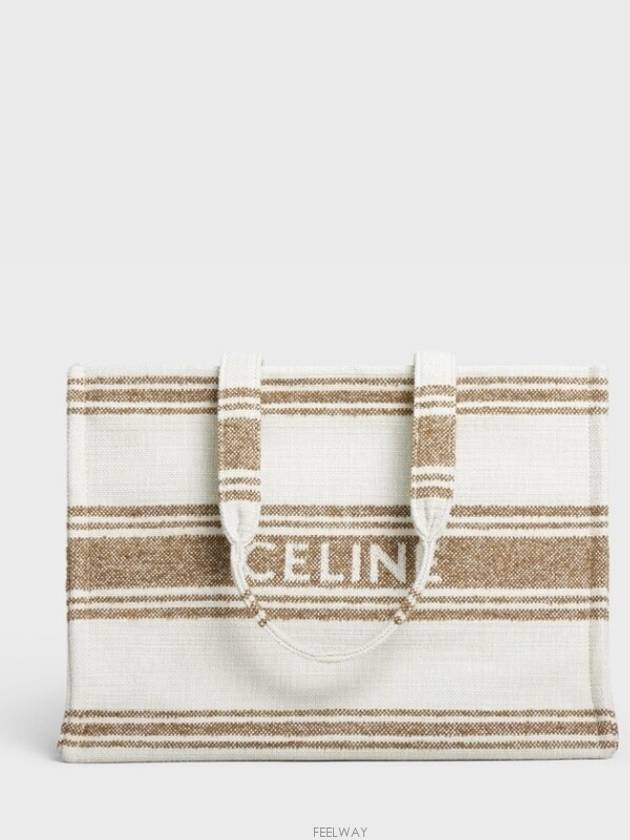 Striped Textile Logo Jacquard Large Cabas Thais Tote Bag Tobacco - CELINE - BALAAN 6