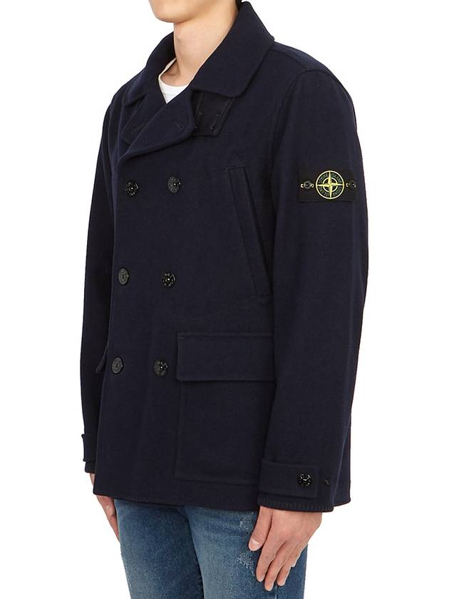 Logo Patch Double Breasted Jacket Marine - STONE ISLAND - BALAAN 4