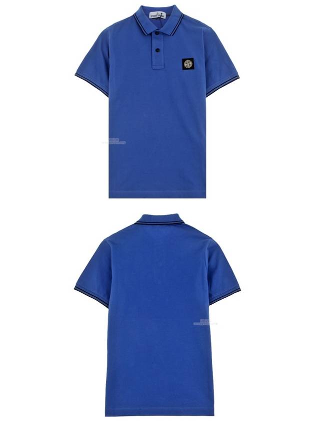 Men's Two Line Wappen Patch Cotton Short Sleeve Polo Shirt Blue Black - STONE ISLAND - BALAAN 6